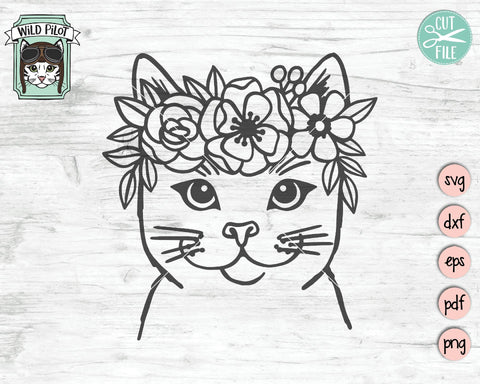 Cat Face With Flower Crown SVG Cut File SVG Wild Pilot 
