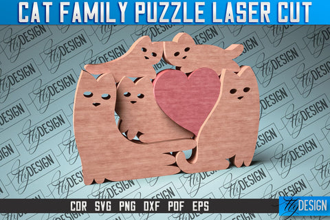 Cat Family Puzzle Laser Cut SVG | Puzzle Game Laser Cut SVG Design | CNC Files SVG Fly Design 