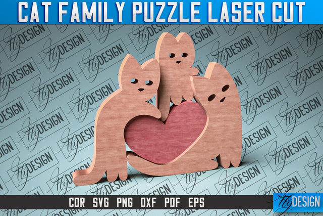 Cat Family Puzzle Laser Cut SVG | Puzzle Game Laser Cut SVG Design | CNC Files SVG Fly Design 