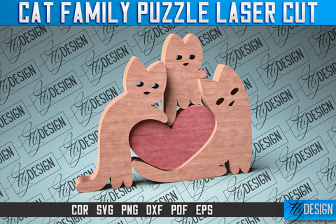 Cat Family Puzzle Laser Cut SVG | Puzzle Game Laser Cut SVG Design | CNC Files SVG Fly Design 