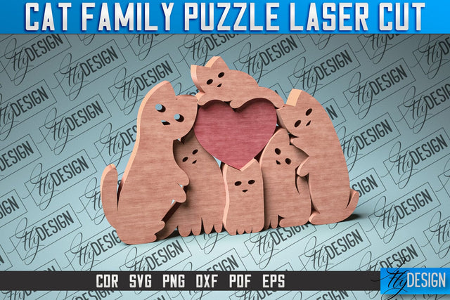 Cat Family Puzzle Laser Cut SVG | Puzzle Game Laser Cut SVG Design | CNC Files SVG Fly Design 