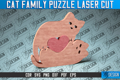 Cat Family Puzzle Laser Cut SVG | Puzzle Game Laser Cut SVG Design | CNC Files SVG Fly Design 