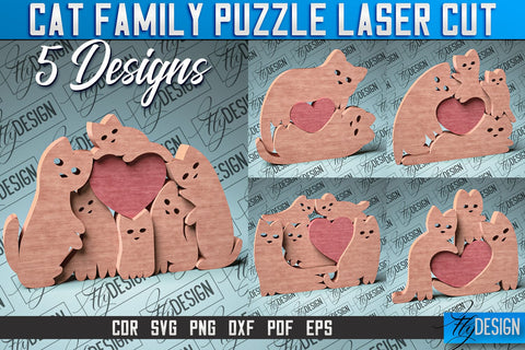 Cat Family Puzzle Laser Cut SVG | Puzzle Game Laser Cut SVG Design | CNC Files SVG Fly Design 