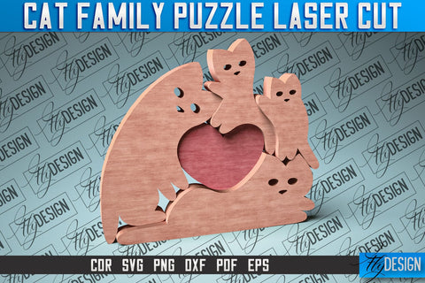 Cat Family Puzzle Laser Cut SVG | Puzzle Game Laser Cut SVG Design | CNC Files SVG Fly Design 