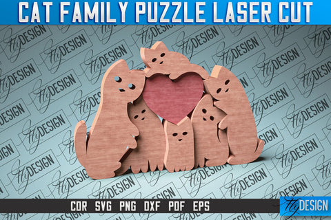 Cat Family Puzzle Laser Cut SVG | Puzzle Game Laser Cut SVG Design | CNC Files SVG Fly Design 