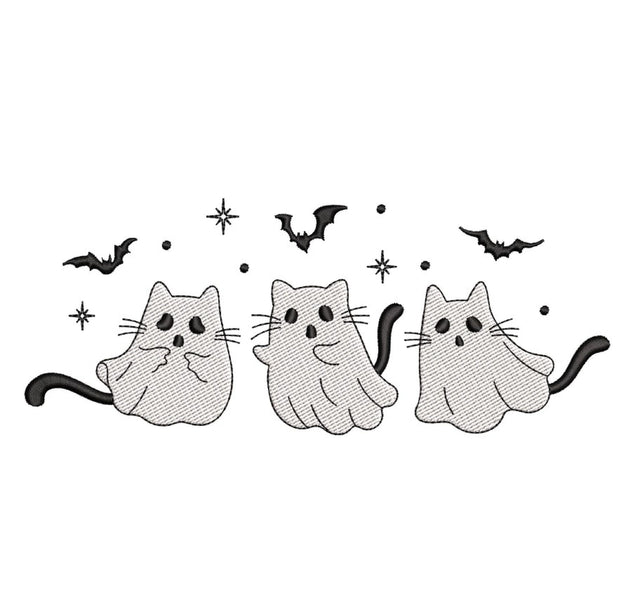Cat Ghost Embroidery Design, Three Halloween Ghost Cat Embroidery Design, 4 sizes, Instant Download Embroidery/Applique DESIGNS Nino Nadaraia 