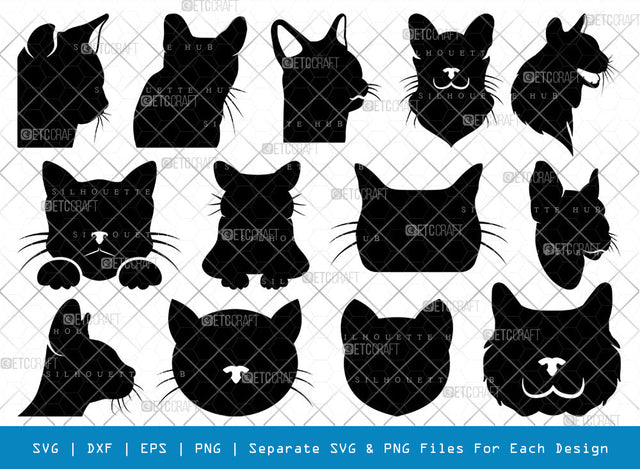 Cat Head SVG, Cat Head Silhouette, Head Svg, Pet Svg, Meow Svg, Kitty Cat Svg, Animal Svg, Cat Head Bundle SVG ETC Craft 