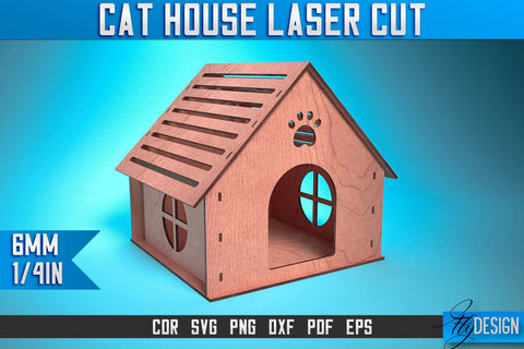 Cat House Laser Cut SVG | Animal House Laser Cut SVG Design | CNC Files SVG Fly Design 