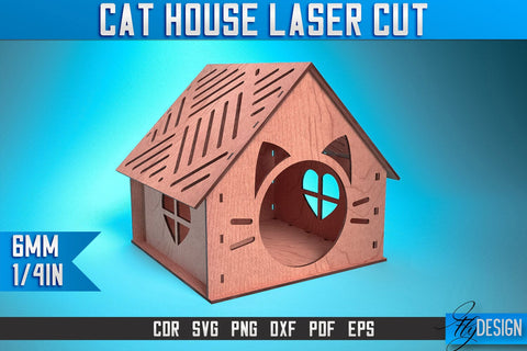 Cat House Laser Cut SVG | Animal House Laser Cut SVG Design | CNC Files SVG Fly Design 