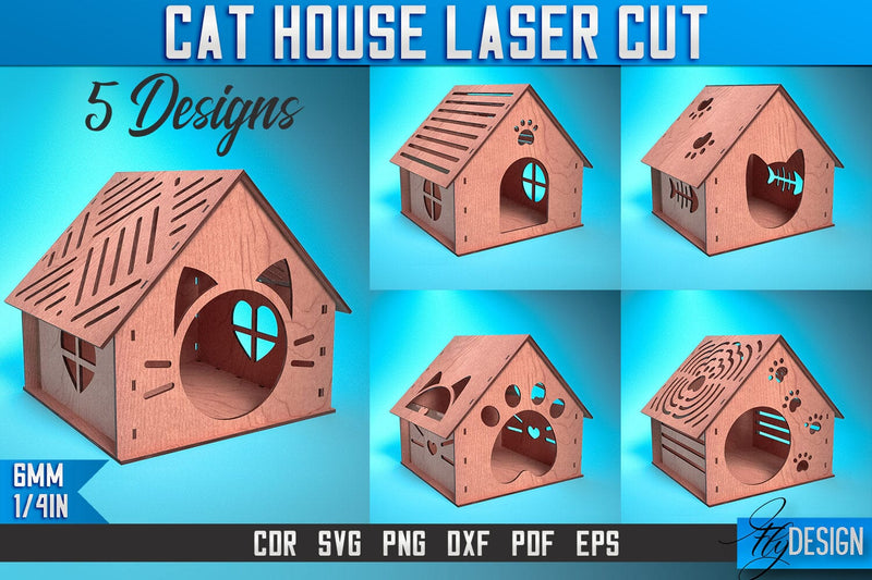 Cat House Laser Cut SVG | Animal House Laser Cut SVG Design | CNC Files SVG Fly Design 