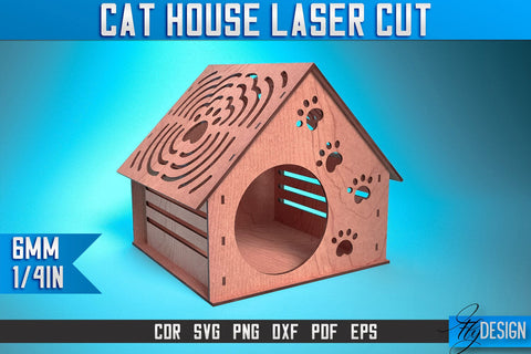 Cat House Laser Cut SVG | Animal House Laser Cut SVG Design | CNC Files SVG Fly Design 