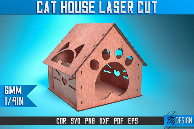 Cat House Laser Cut SVG | Animal House Laser Cut SVG Design | CNC Files SVG Fly Design 