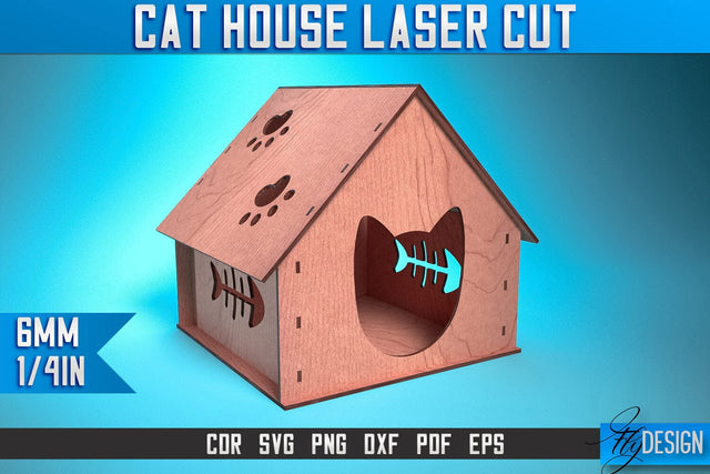 Cat House Laser Cut SVG | Animal House Laser Cut SVG Design | CNC Files SVG Fly Design 