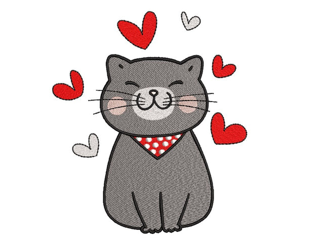 Cat in Love Embroidery Design, 3 sizes, Instant Download Embroidery/Applique DESIGNS Nino Nadaraia 