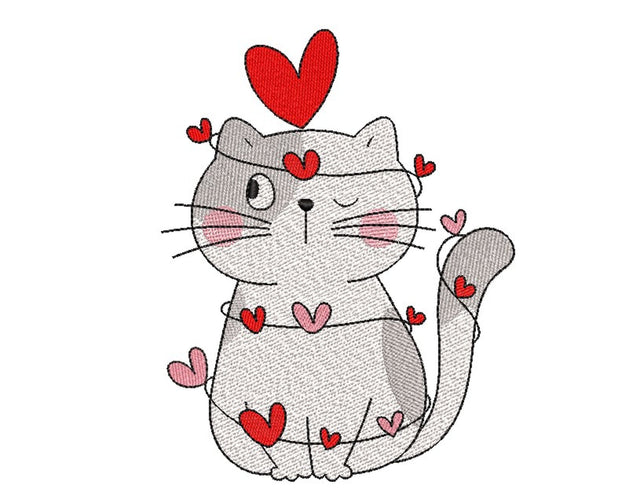 Cat in Love Embroidery Design, Valentine's Day Embroidery File, 2 sizes, Instant Download Embroidery/Applique DESIGNS Nino Nadaraia 