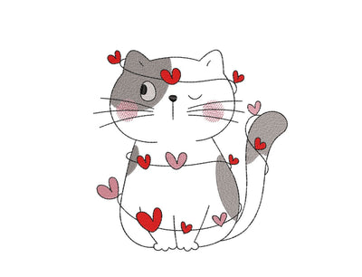 Cat in Love Embroidery Design, Valentine's Day Embroidery File, 3 sizes, Instant Download Embroidery/Applique DESIGNS Nino Nadaraia 
