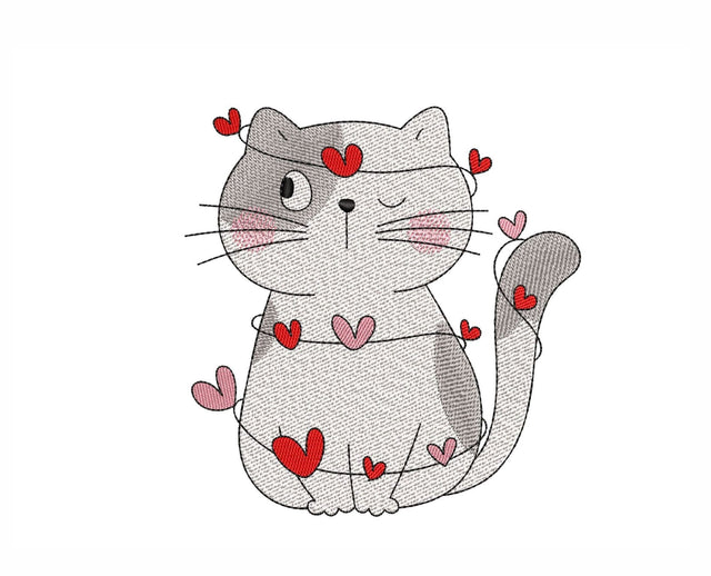 Cat in Love Embroidery Design, Valentine's Day Embroidery File, 3 sizes, Instant Download Embroidery/Applique DESIGNS Nino Nadaraia 