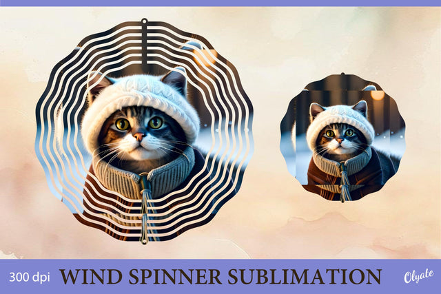 Cat In The Hat Wind Spinner Sublimation. Winter PNG Sublimation Olga Terlyanskaya 
