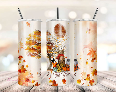 Cat It's Fall Y'all Tumbler PNG - Halloween 20 oz Skinny Tumbler png, Cat Fall Gifts, Autumn Tumbler png, Cute Pumpkin Tumbler Sublimation TrendingDesign 