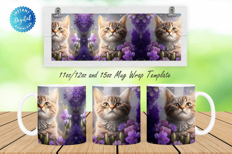 Cat Lavender Spring 11, 12 & 15 Oz Mug Sublimation Sublimation Regulrcrative 