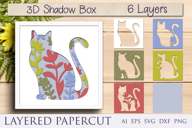 Cat layered paper cut template, Animal shadow box svg for cricut 3D Paper AnastasiyaArtDesign 