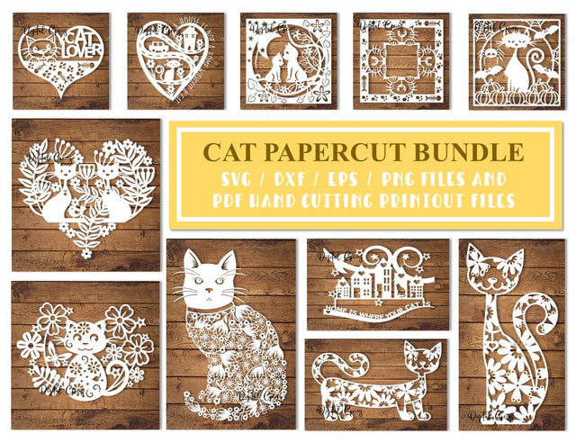 Cat lover papercut bundle SVG / DXF / EPS / PNG files SVG Digital Gems