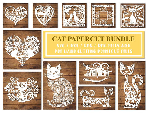 Cat lover papercut bundle SVG / DXF / EPS / PNG files SVG Digital Gems 