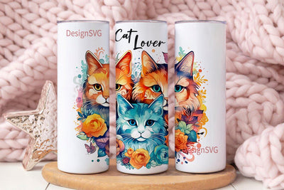 Cat Lover Pet 20 Oz Skinny Sublimation Tumbler Wrap Digital Design PNG File Download Sublimation DesignSVG 