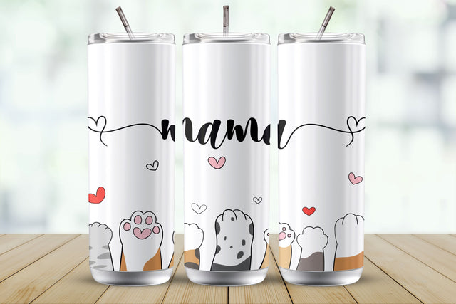 Cat Mama Paws 20 Oz Tumbler Wrap Sublimation Design Sublimation MockupSvgVenue 