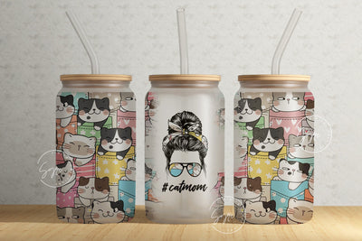 Cat Mom, 16 oz Libbey Glass Can Tumbler Sublimation Design PNG, Mothers day Gift, Cat Sublimation Wrap png, Cat Lover Gift Sublimation Syre Digital Creations 