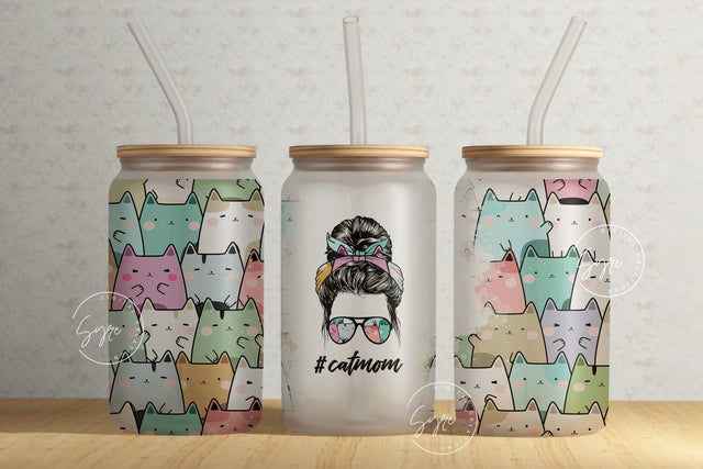 Cat Mom, 16 oz Libbey Glass Can Tumbler Sublimation Design PNG, Mothers day Gift, Cat Sublimation Wrap png, Cat Lover Gift Sublimation Syre Digital Creations 