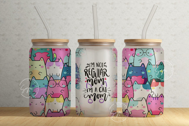 Cat Mom, 16 oz Libbey Glass Can Tumbler Sublimation Design PNG, Mothers day Gift, Cat Sublimation Wrap png, Cat Lover Gift Sublimation Syre Digital Creations 