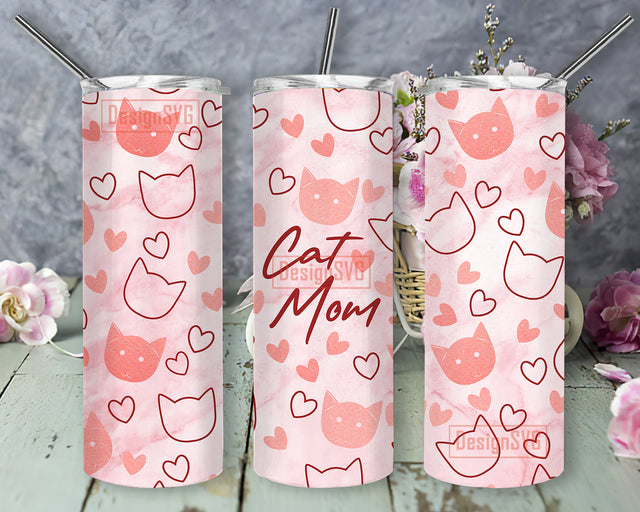 Cat Mom 20oz Skinny Tumbler, Cat and Hearts Full Tumbler Wrap, Cat Love Tumbler Png, Cat Sublimation Design, Mothers Day Gift, Instant Download Sublimation DesignSVG 