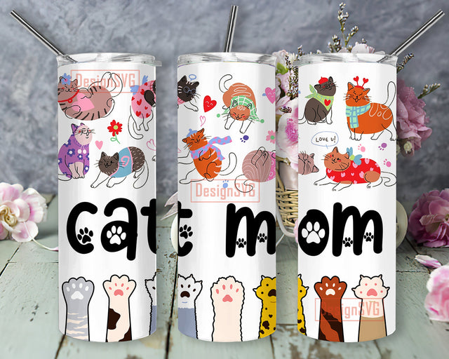 Cat Mom 20oz Tumbler Png, Cute Cats Tumbler Wrap, Cat Lover Tumbler Design, Mother's Day Gift, Cats Sublimation Design, Instant Download Sublimation DesignSVG 