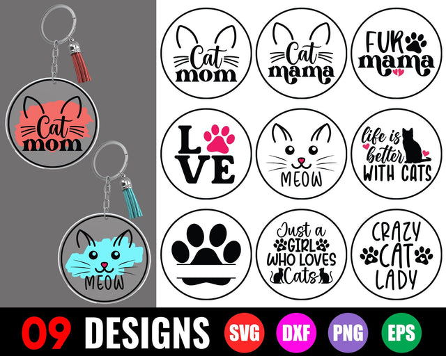 Cat Mom Keychain SVG - Round Keychain SVG, Keychain Background SVG, Keychain Patterns SVG, Pet Keychain SVG, Cat Lover Keychain SVG GraphicsTreasures 