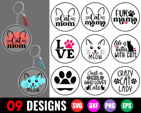 Cat Mom Keychain SVG - Round Keychain SVG, Keychain Background SVG, Keychain Patterns SVG, Pet Keychain SVG, Cat Lover Keychain SVG GraphicsTreasures 