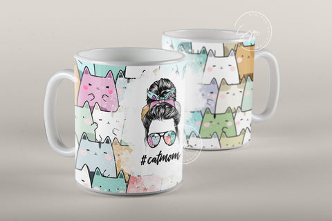 Cat Mom Mug, MomLife Messy Bun Hair Sublimation Mug Template, Coffee Mug 11 & 15 Oz Mug Wrap, Cricut Mug Press Sublimation Wrap Template Sublimation Syre Digital Creations 