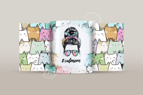 Cat Mom Mug, MomLife Messy Bun Hair Sublimation Mug Template, Coffee Mug 11 & 15 Oz Mug Wrap, Cricut Mug Press Sublimation Wrap Template Sublimation Syre Digital Creations 