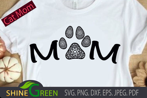 Cat Mom Paws Mandala SVG - Pet Lovers SVG Shine Green Art 