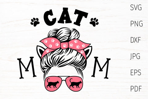 Cat mom svg, messy bun svg, cat lover design SVG Digital Rainbow Shop 