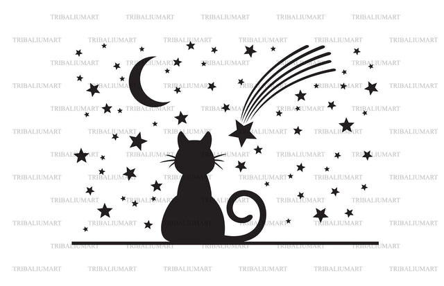 Cat, moon and stars SVG TribaliumArtSF 