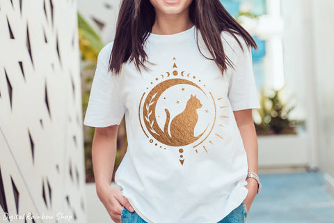 Cat moon silhouette, celestial svg, magic moon svg SVG Digital Rainbow Shop 