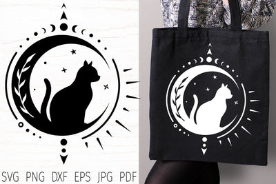 Cat moon silhouette, celestial svg, magic moon svg SVG Digital Rainbow Shop 