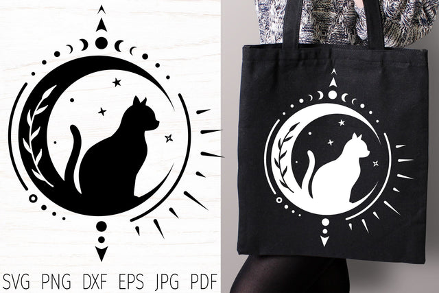 Cat moon silhouette, celestial svg, magic moon svg SVG Digital Rainbow Shop 