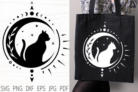 Cat moon silhouette, celestial svg, magic moon svg SVG Digital Rainbow Shop 