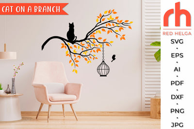 Cat on a Branch SVG - Fall Tree Cut File SVG RedHelgaArt 
