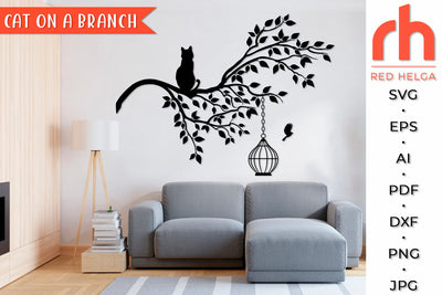 Cat on a Branch SVG - Spring Tree Cut File SVG RedHelgaArt 