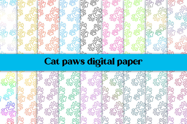 Cat paws white digital paper | Animal digital paper Sublimation Svetana Studio 
