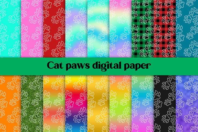 Cat paws white digital paper | Animal paws digital paper Sublimation Svetana Studio 