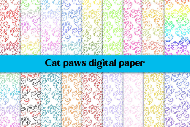 Cat paws white digital paper bundle | Animal digital paper Sublimation Svetana Studio 